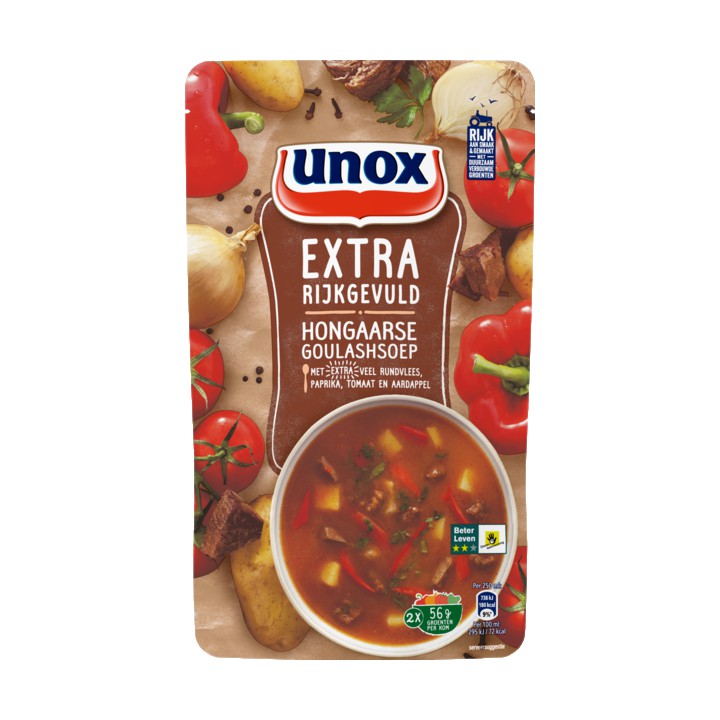 Unox Hongaarse Goulash Soep met Extra Veel Rundvlees, Paprika, Tomaat en Aardappel 570ml