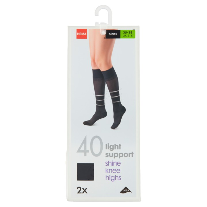 HEMA Lycra Kniekousen Licht Ondersteunend - 40 Denier Zwart maat 35-38 - 2 Stuks