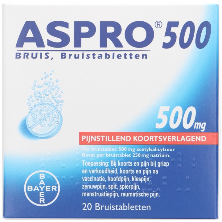 Aspirine Aspro 500 Bruistabletten, de snelle oplossing bij pijn, 20 stuks