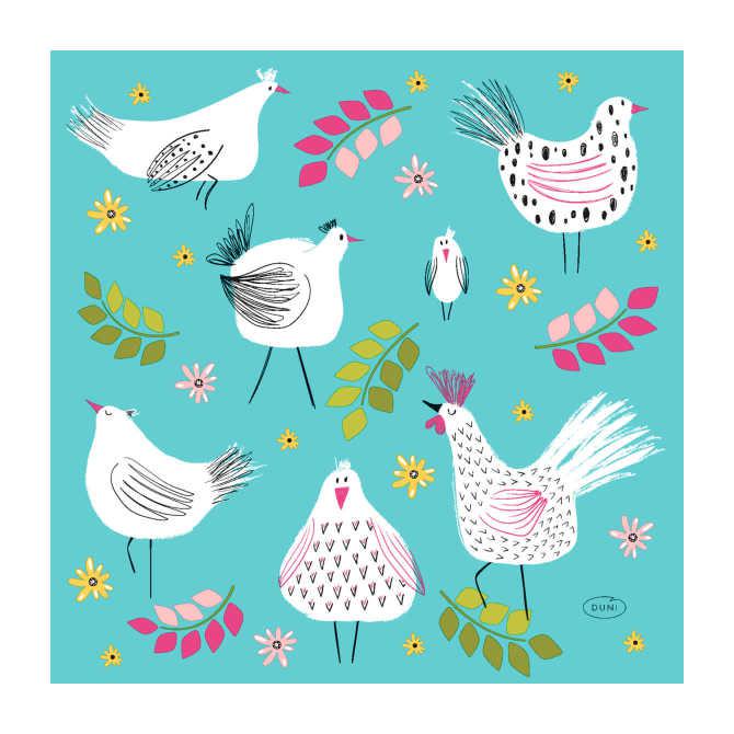 Duni servet 33 x 33 cm hen parade 3-laags