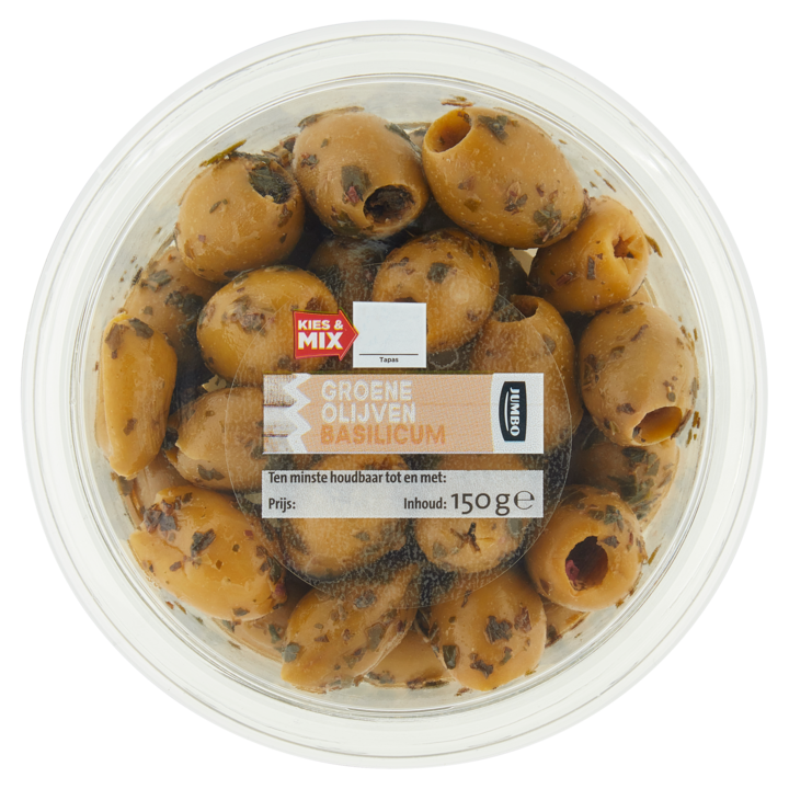 Jumbo Groene Olijven Basilicum 150g