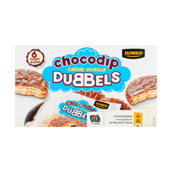 Jumbo Chocolade Biscuits met Vanillecreme 6 Stuks 180g