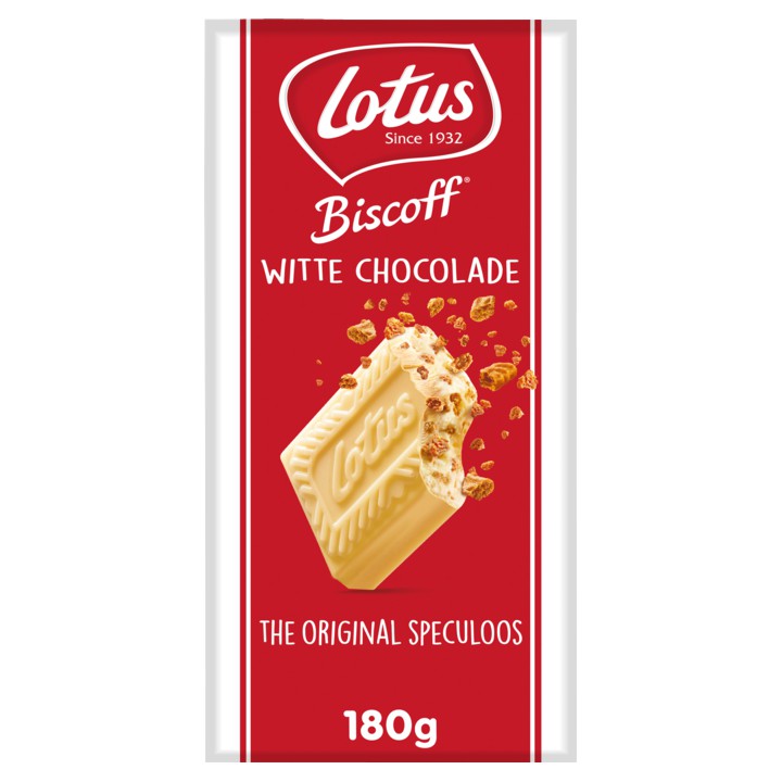 Lotus Biscoff speculoos witte chocoladereep met speculoos stukjes 180g