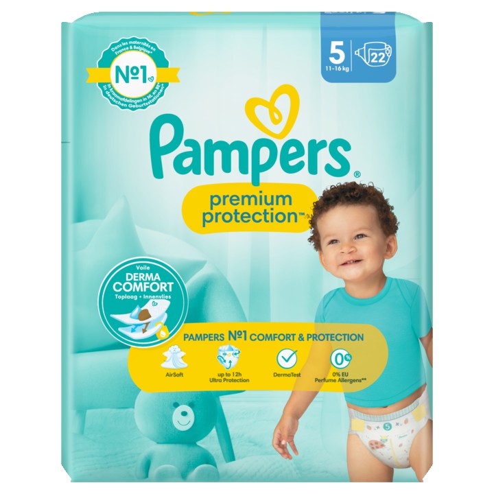 Pampers Premium Protection Maat 5, x22 Luiers, 11kg-16kg