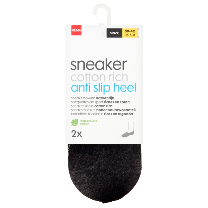 HEMA Sneakersokken Katoenrijk Zwart Maat 39-42 2 Stuks