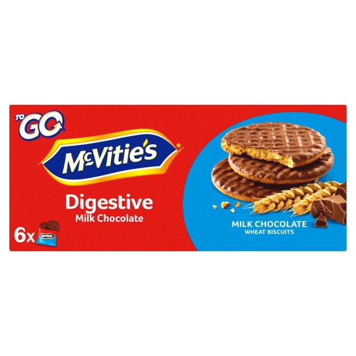 McVitie&amp;#x27;s To Go Digestive Milk Chocolate Wheat Biscuits 6 x 33, 3g