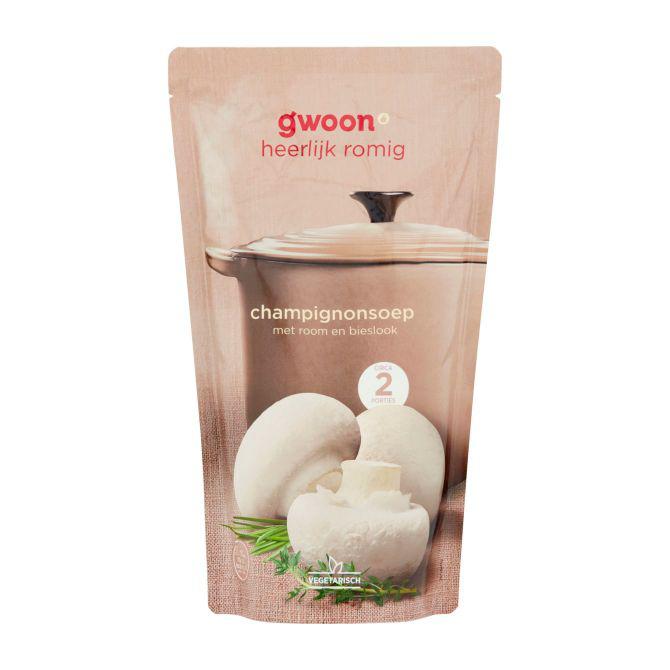 g&#039;woon Champignonsoep in zak