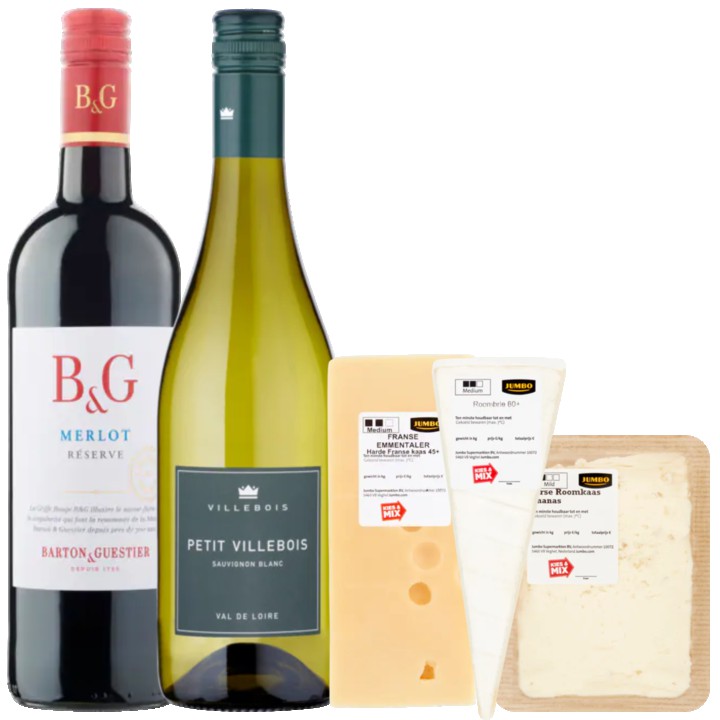 Kaasplankje met Merlot en Sauvignon Blanc